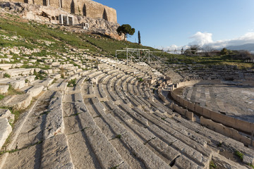 Panorama of Ruins of  theatre of Dionysus in Acropolis of Athens, Attica, Greece