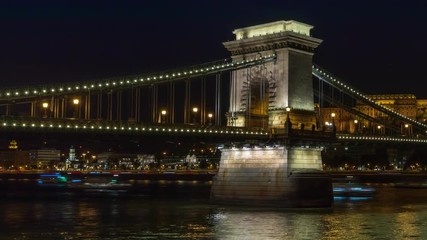 Chain Bridge in Budapest by Night - detail shot, time lapse, 4k UHD