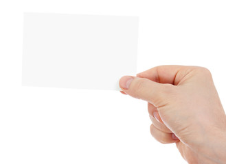 hand holding blank paper card isolated with two clipping paths included - one with hand and the second with card.