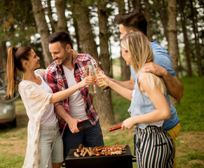 Young people enjoying barbecue party in the nature