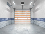 Garage with rolling gate. 3d illustration