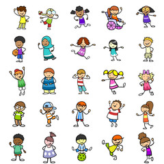 Multikulturelle Kinder als Cartoon Icons Gruppe