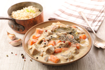 blanquette de veau, veal stew with sauce and vegetable, french gastronomy