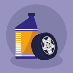 tire car wheel with oil gallon