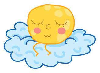 A moon on a cloud vector or color illustration