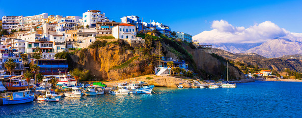 Crete island, scenic traditional fishing village Agia galini, popular tourist place in south. Greece