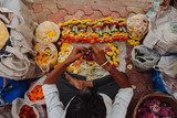 Hand made flower garlands in India