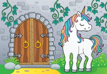 Unicorn by old door theme image 4