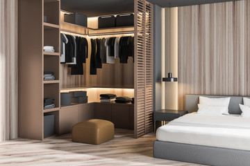Wooden master bedroom corner with wardrobe