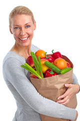 Woman with grocery bag.