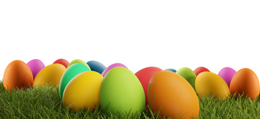 colorful Easter eggs green grass 3d-illustration isolated