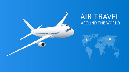 Airplane in blue sky. Air Travel, Vacation or Business concept. Travel by air transport