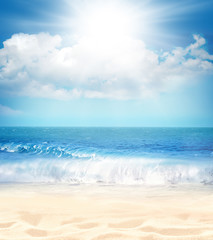 Summer beach background. Sand, sea and sky.