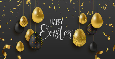 Gold glitter Easter eggs luxury greeting card