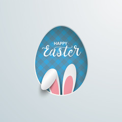 Easter Egg Hole Hare Ears Blue Checked Towel