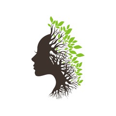 Face silhouette with leaves