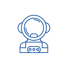 Cosmonaut in space line concept icon. Cosmonaut in space flat  vector website sign, outline symbol, illustration.