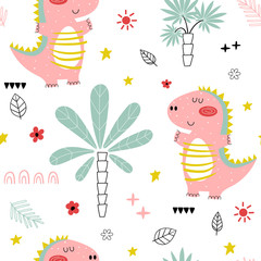 Seamless pattern with dragons for kids