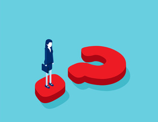 Isometric businesswoman standing on question mark. Concept business isometric vector illustration, Question mark, Confusion.