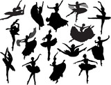fifteen isolated black ballet dancer silhouettes