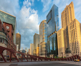 Chicago city and bridges at sunset in Chicago, Illinois