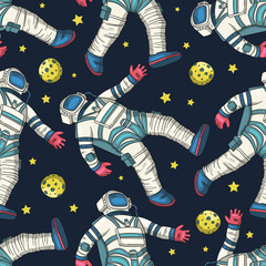 Astronaut vector seamless pattern.