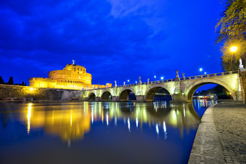 Mausoleum of Hadrian or Castel Sant'Angelo and bridge in Rome, Italy