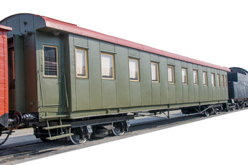 Old railway car on a white background.