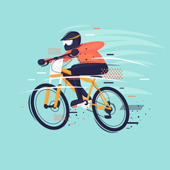 Man rides a mountain bike. Sport, competitions. Flat design vector illustration.