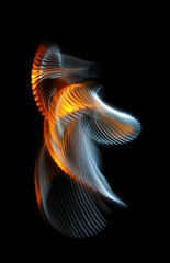 Multicolored twisted ordered parallel lines on a black background. Light in motion. Color abstraction.