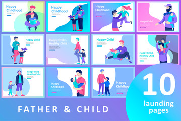 Vector people character. Father and him child spending time together, happy male parent. Colorful flat concept illustration.