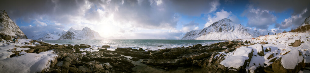 Panorama   seashore and mountains in Norway