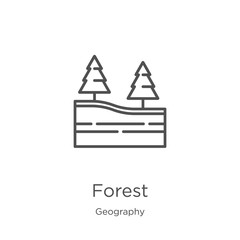 forest icon vector from geography collection. Thin line forest outline icon vector illustration. Outline, thin line forest icon for website design and mobile, app development
