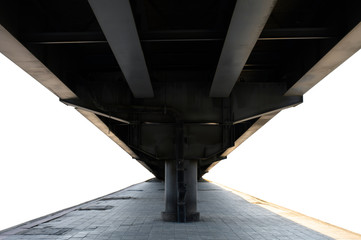 Under steel bridge on white background