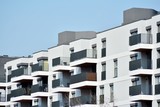 Modern european complex of apartment buildings. Fragment of a modern residential apartment building
