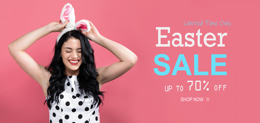 Easter sale message with young woman with Easter theme