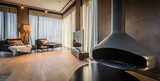 Interior of a luxury living room with fireplace
