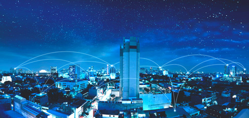 Modern city with internet and communication network