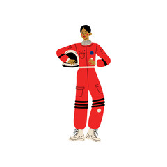 African American Woman Astronaut, Space woman Character in Spacesuit Vector Illustration