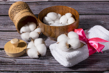 Spa treatments and cotton. Natural ingredients for treatments.
