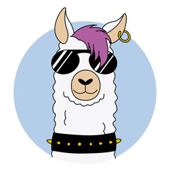 Rock llama with sunglasses and earring. vector isolated