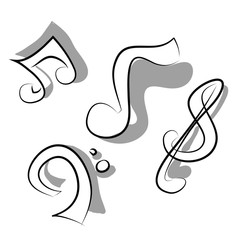 Black and white doodle of the musical notes to play vector color drawing or illustration