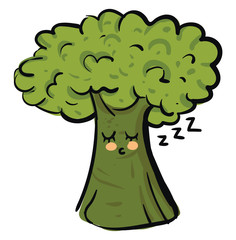 Cartoon of a sleeping broccoli vector illustration on white background