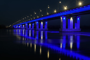 bridge river lights reflection ice drift night
