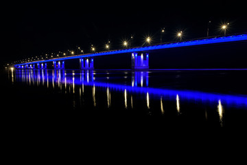 bridge river lights reflection ice drift night