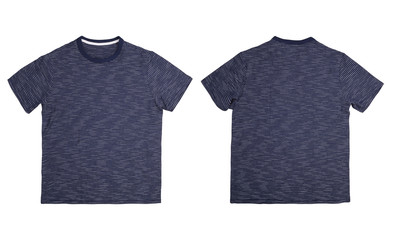 Front and black blue navy striped white t-shirt on white background
