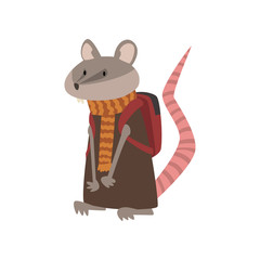 Rat Traveling With Backpack, , Cute Humanized Rodent Animal Cartoon Character Vector Illustration