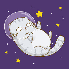 Cute scottishfold cat astronaut on starry space background