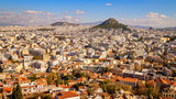 View of Athens, Greece city skyline from above.
