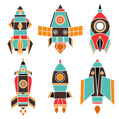 Space cartoon set. Spaceship, rocket
